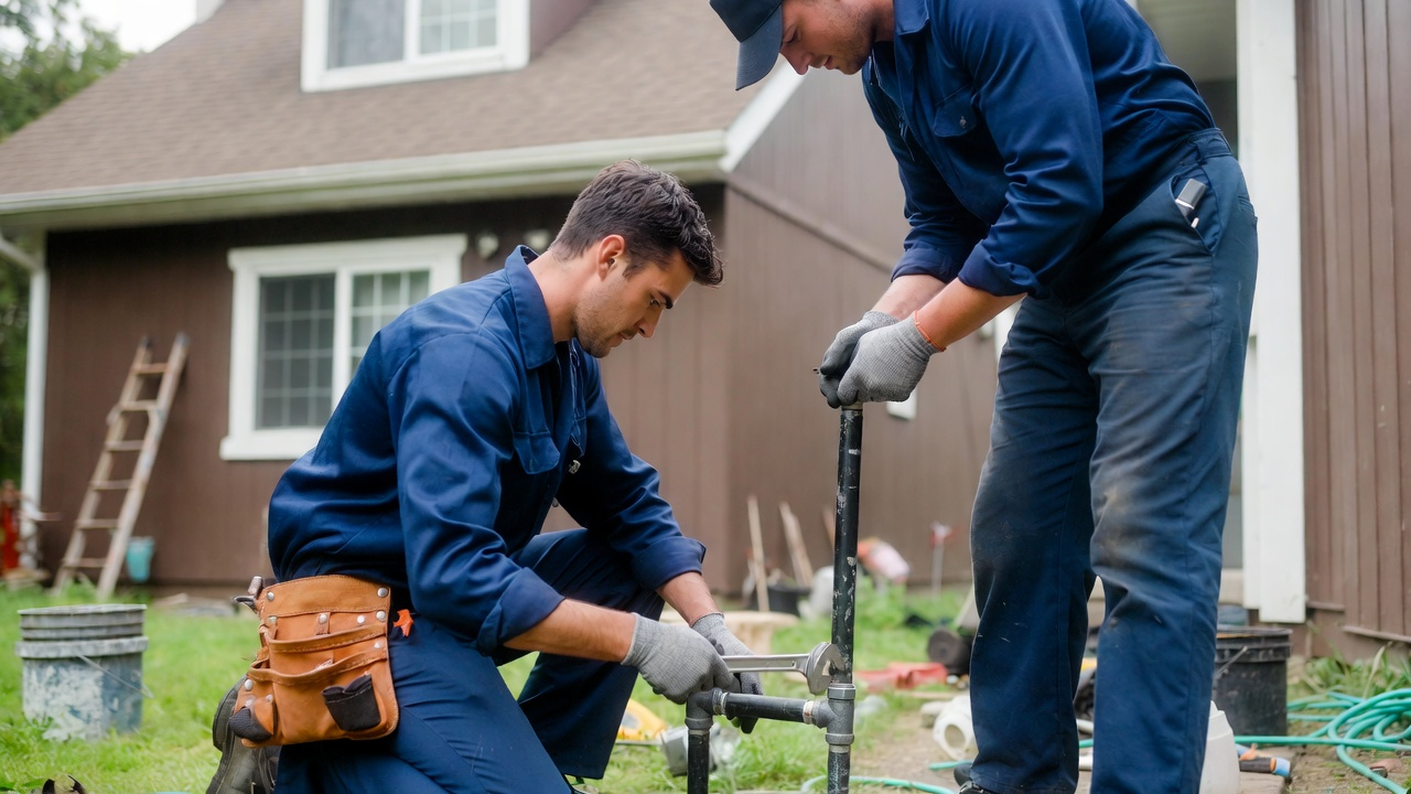 Expert crew working on pipes