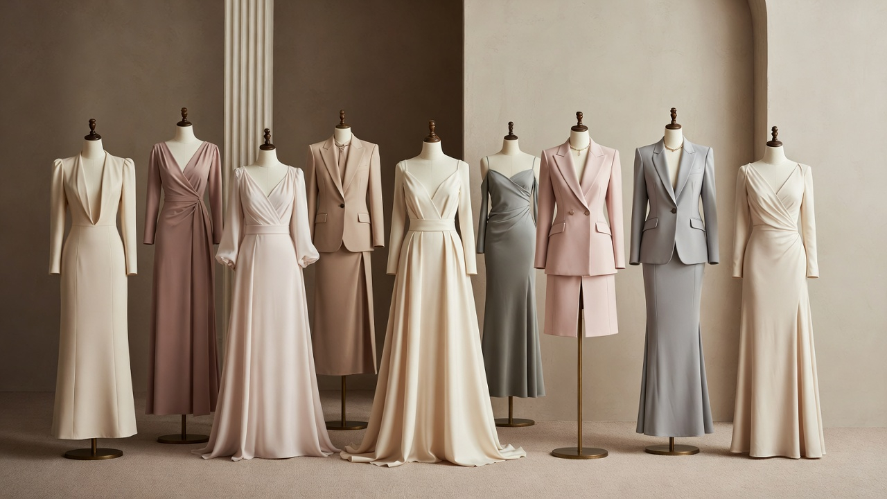 Elegant dress collection on mannequins